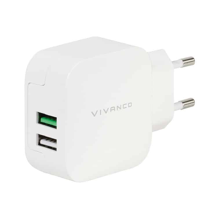 VIVANCO FAST CHARGING 2xUSB 230V 3.4A, HVID